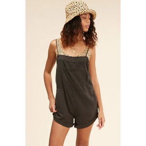 Billabong Wild Pursuit Gray Cotton Twill Summer Beachy Lounge Overall Romper